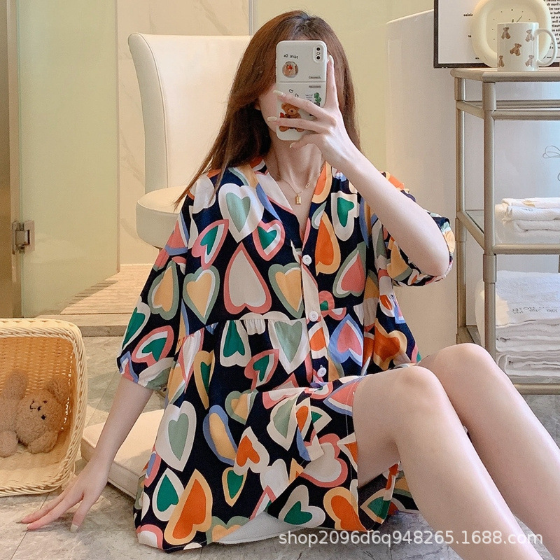 新しい女性用半袖コットンシルクパジャマ、夏用人工綿ホーム服、日本製カーディガン、大きいサイズ、屋外で着用できるコットンシルクスーツ|undefined