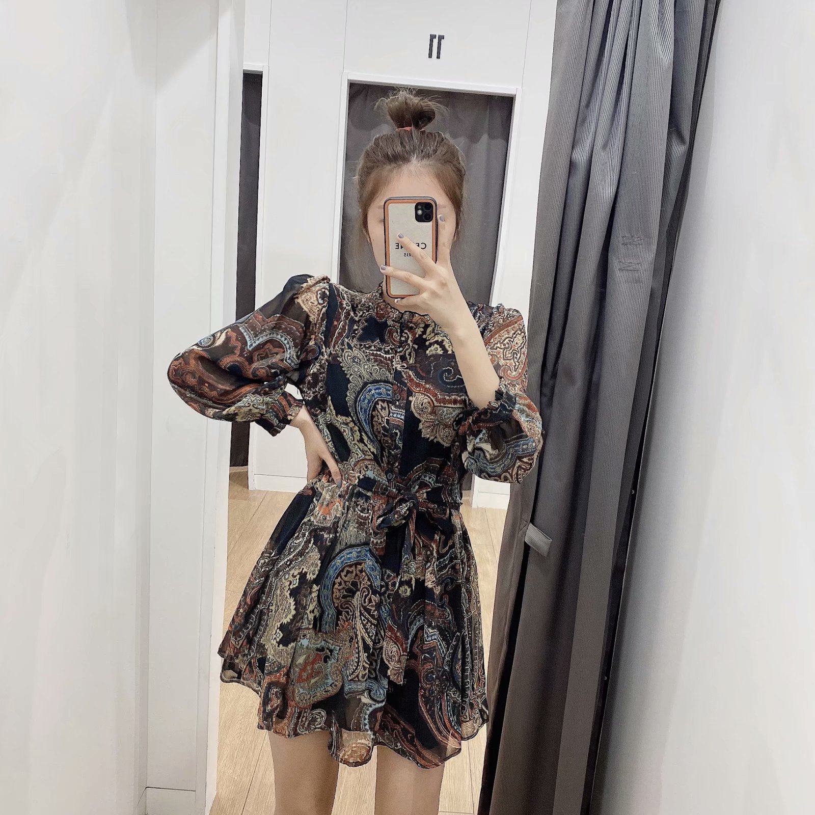 autumn print long sleeve dress NSAM5854