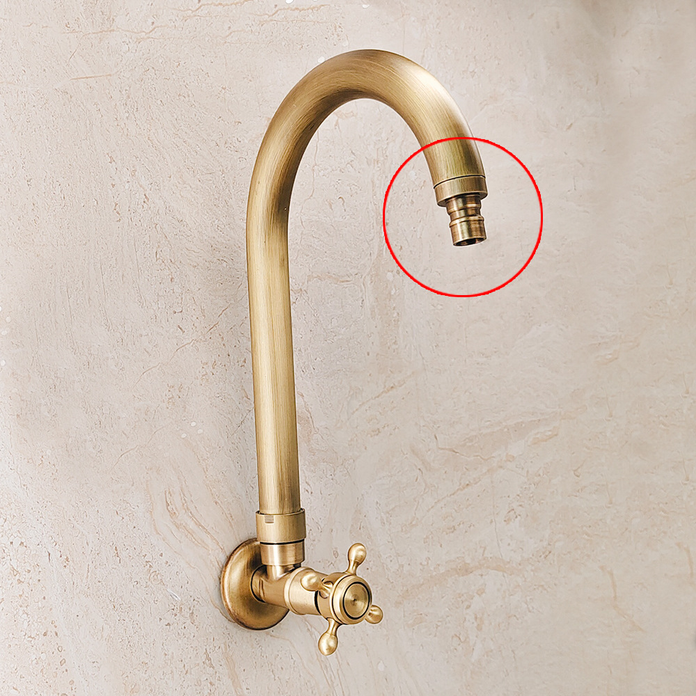 Extended antique copper single-cooling faucet, outdoor mop sink, outdoor wall-mounted faucet, European retro style, rotatable details Picture
