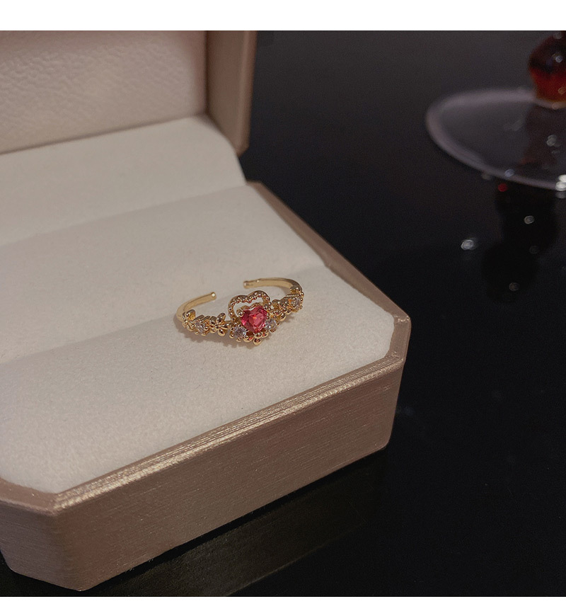 Sweet Heart Shape Flower Copper Plating Zircon Open Ring