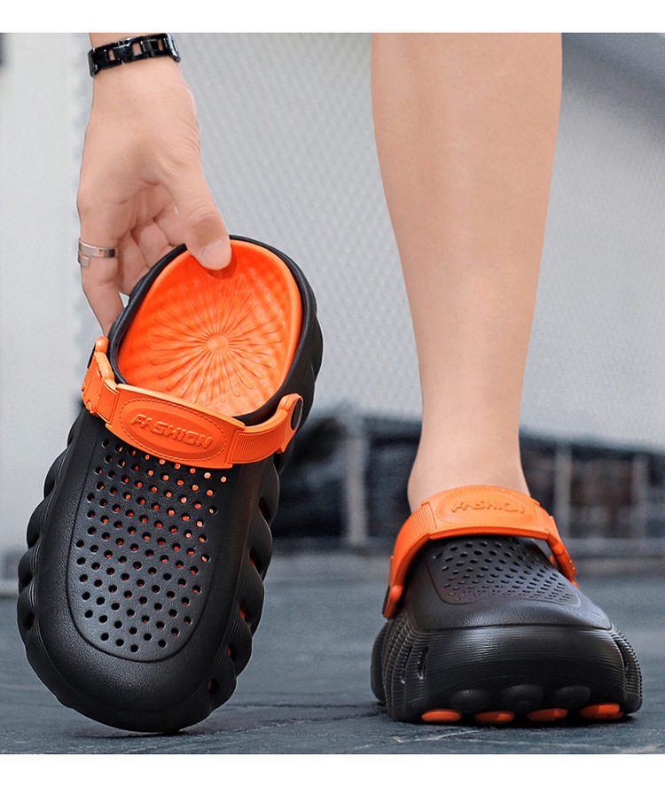 Dép nam kiểu clog mũi kín chống trượt, dép sandal thể thao đi biển và ngoài trời — 918 cam trắng, 918 hồng hoa anh đào trắng, 918 xanh sương mù, 918 xám nhạt xám đậm chi tiết 15