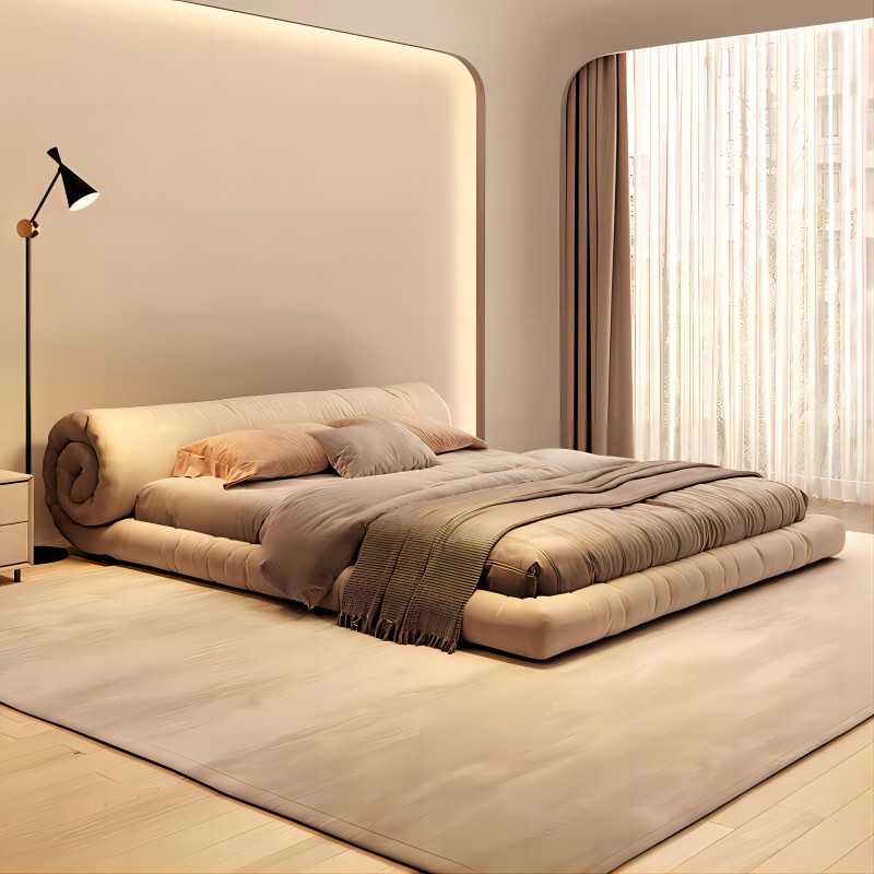Cama de tela italiana minimalista con tecnología de envoltura, cama doble con estilo de crema, cama de cama principal moderna y simple, cama de boda con estilo de aire tranquilo. image 3