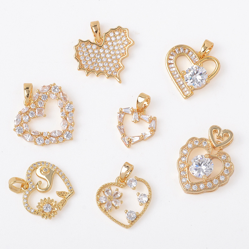 新款纯铜微镶钻饰品配件 时尚心形吊坠DIY项链挂件手链饰品配件