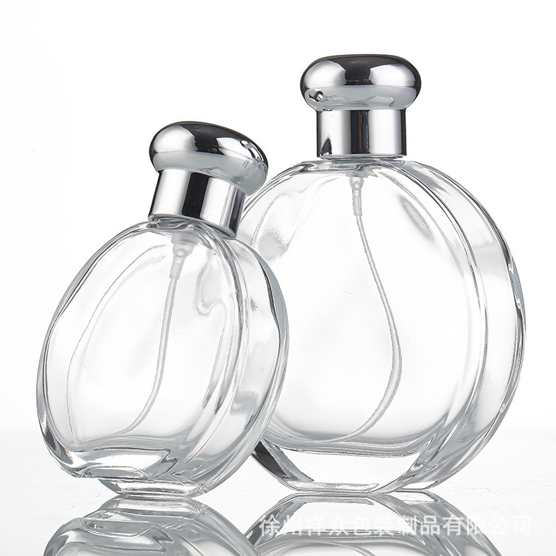 Botellas de vidrio de perfumes de alta calidad, botellas de pulverización ultra delgadas, botellas de perfumes de fondo grueso, botellas de spray 50ml 100ml
