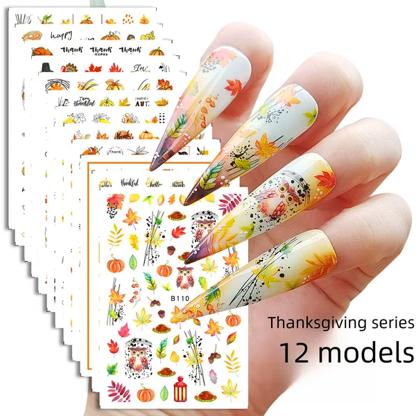 Cross-border Nail Stickers Nail Stickers Maple Leaf Stickers Turkey Thanksgiving Day Set Nail Polish Gel Companion