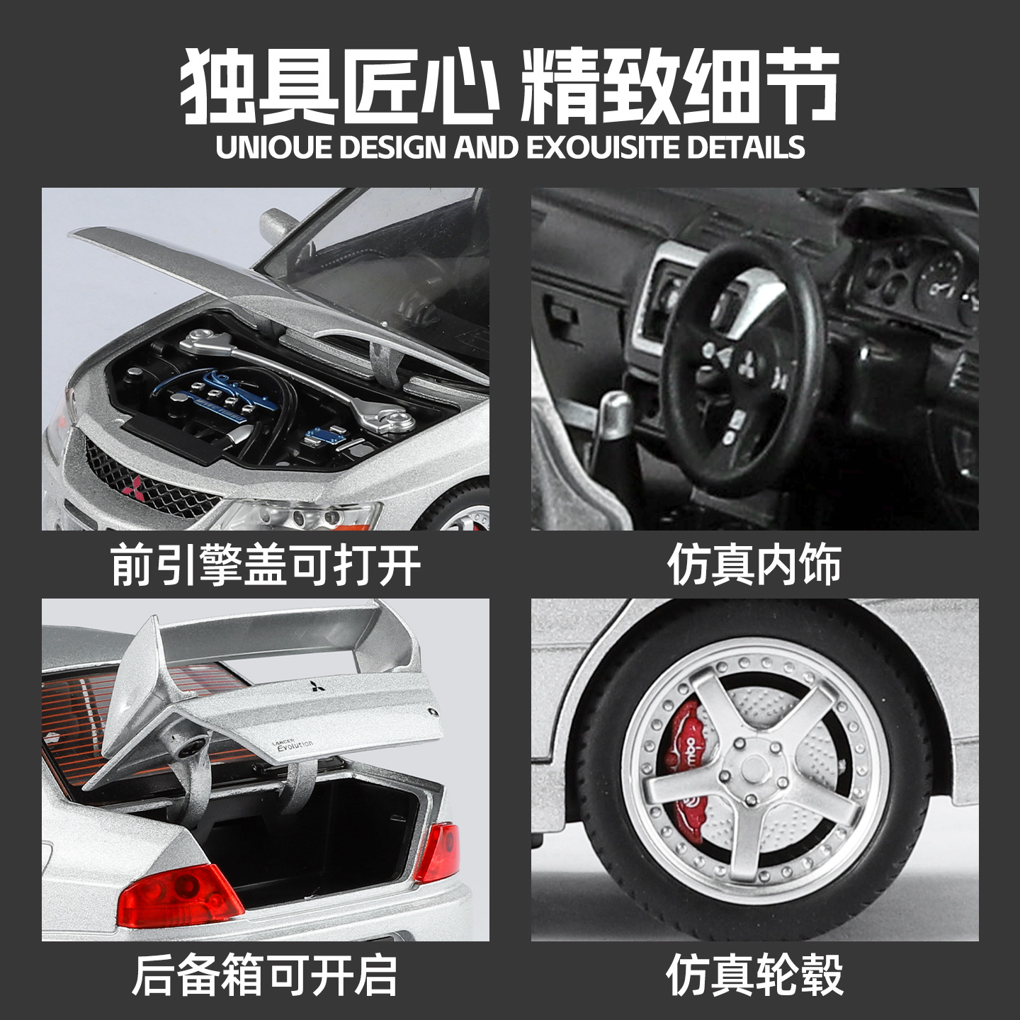 Auténtico 1: 24 Mitsubishi EVO9 modelo de automóvil de aleación modelo de automóvil acústico y óptico retro juguetes exhibición al por mayor