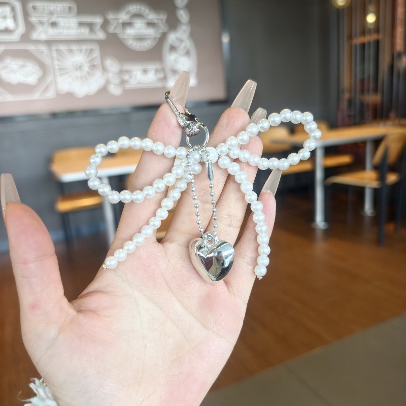 Nuevo estilo di-ins estilo coreano arco de perla amor colgante llavero accesorios de bolsos colgantes de teléfonos móviles