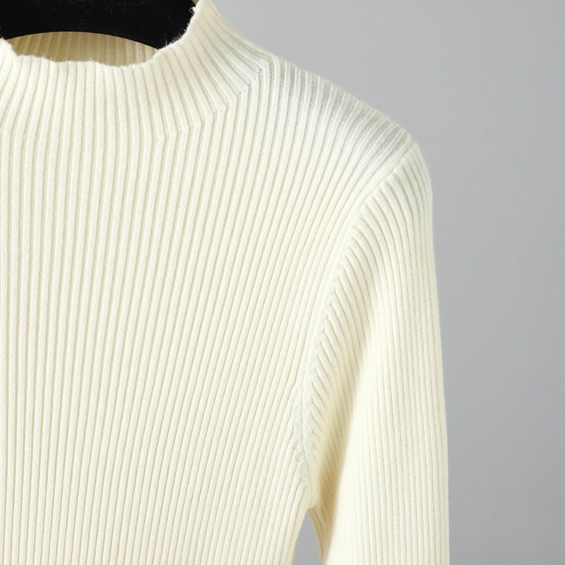 Half Turtleneck Knitted Dress Autumn Winter Long Sleeve Waist Controlled Base Slim Black Woolen Women