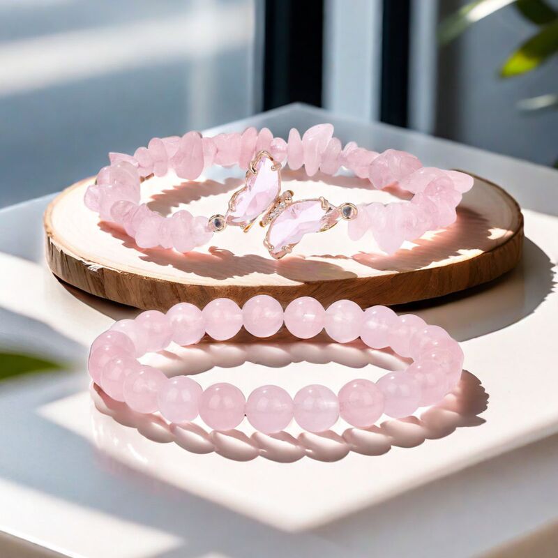 2 Piece Set Natural Stone Butterfly Amazon Cross Border New Stretch Natural Stone Beaded Bracelet suit Women's Butterfly