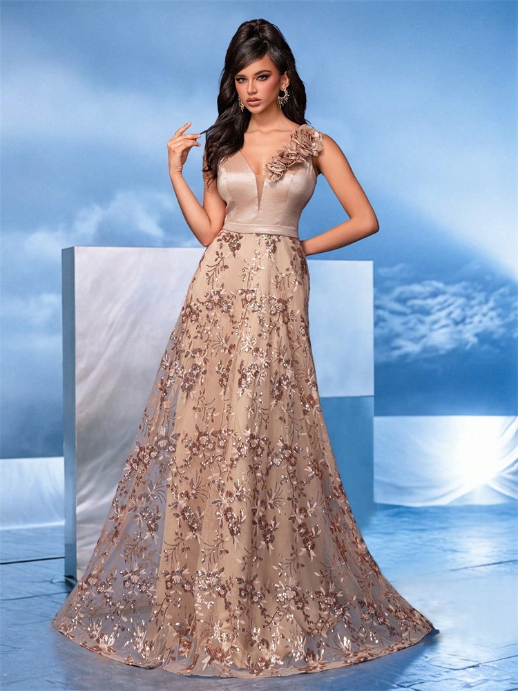 Deep V Plunge Dress Sexy Dress Embroidered Slim Fit Fishtail Bridesmaid Cocktail Evening Dress Women