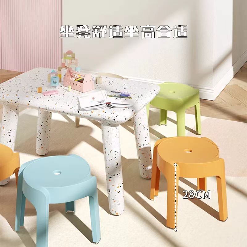 ♔ Thickened Plastic Small Stool, Stackable, for Home Use, Living Room Small Stool, Round Stool, Bathroom Non-Slip Children's Low Stool, Shoe-Changing Stool