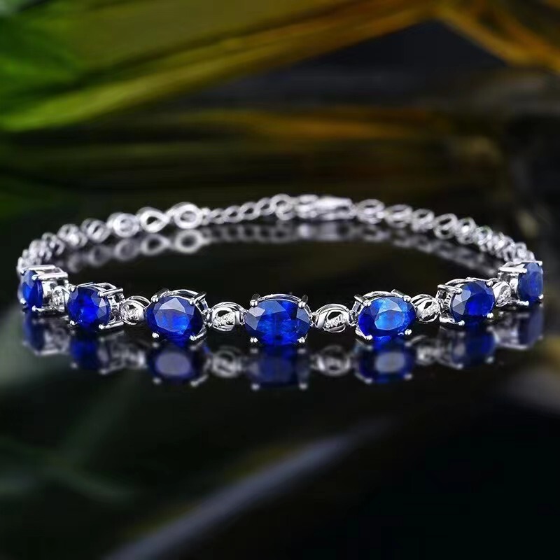4.89ct Sri Lanka Natural Royal Blue Sapphire Bracelet with GRC Certificate 18K Gold Bracelet Simple Bracelet