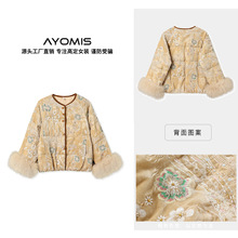 冬季2025新款国风新中式刺绣设计狐狸毛袖口羽绒服外套女 NX013