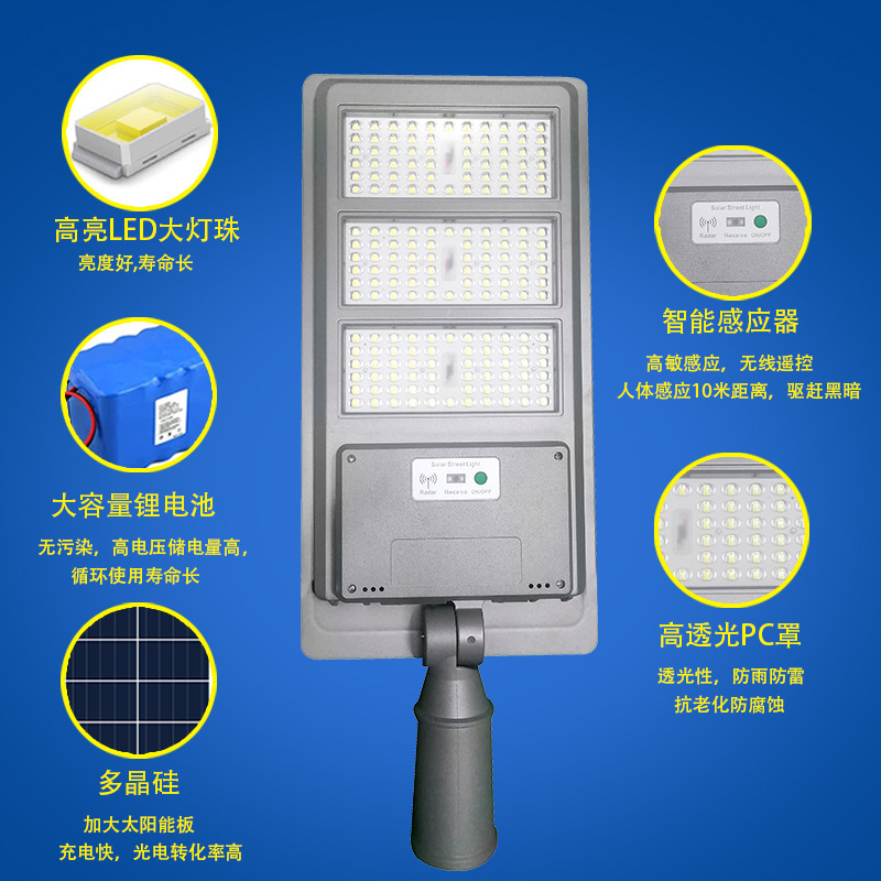 Luces solares para uso doméstico con sensor de movimiento, luces exteriores de alta potencia, luces de jardín, farolas solares rurales con sensor inteligente