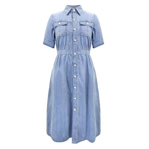 European and American Style 2024 Autumn Lapel Shirt Denim Dress Elegant A-Line Skirt Midi Dress European and American Style Dress