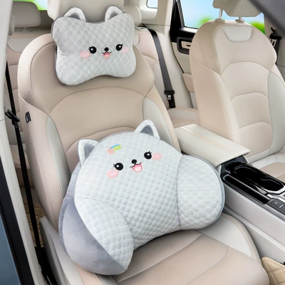 pillow cartoon car waist pillow – Headrest - little-gray-cat-headrest-lumbar-support-1-set