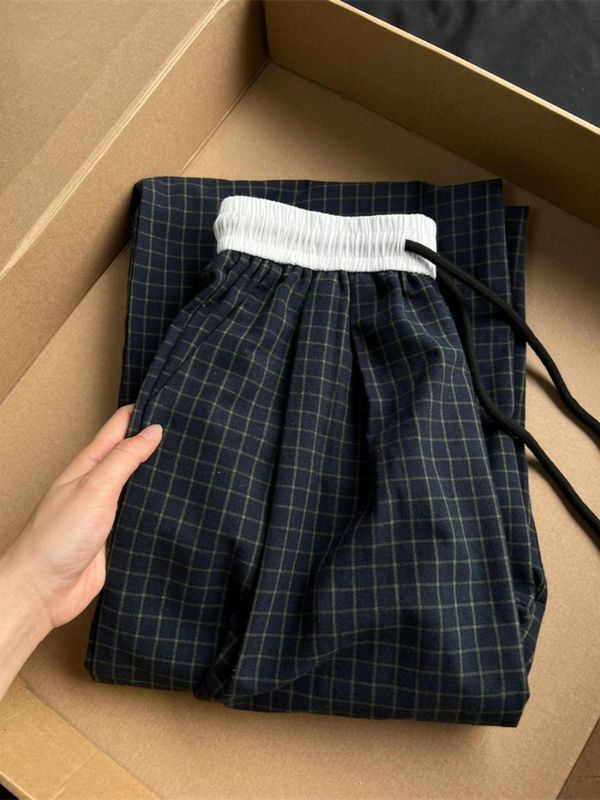 特大码240斤早秋慵懒松弛感格子裤子女休闲遛弯裤宽松垂感阔腿裤|undefined