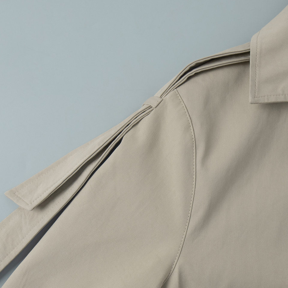 Áo khoác trench coat nữ dáng dài phong cách Âu Mỹ, chất liệu cotton, form rộng có dây thắt eo — Màu kaki, màu xám chi tiết 15