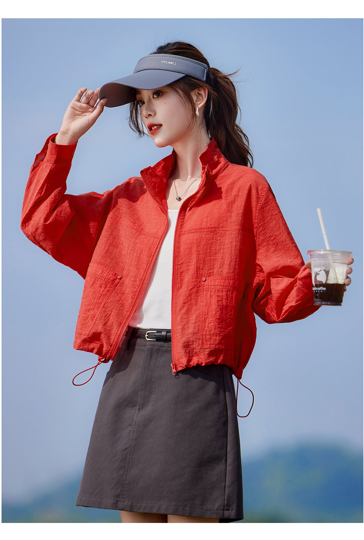 Áo chống nắng nữ cổ đứng dây rút tay dài 2026 mỏng nhẹ form rộng — màu vàng, màu đỏ chi tiết 25