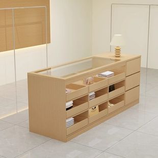 Clothing Store Island Cabinet Flow Table Jewelry Store Ornaments Display Table Women's Clothing Store Drawer Cashier Island Table with Glass