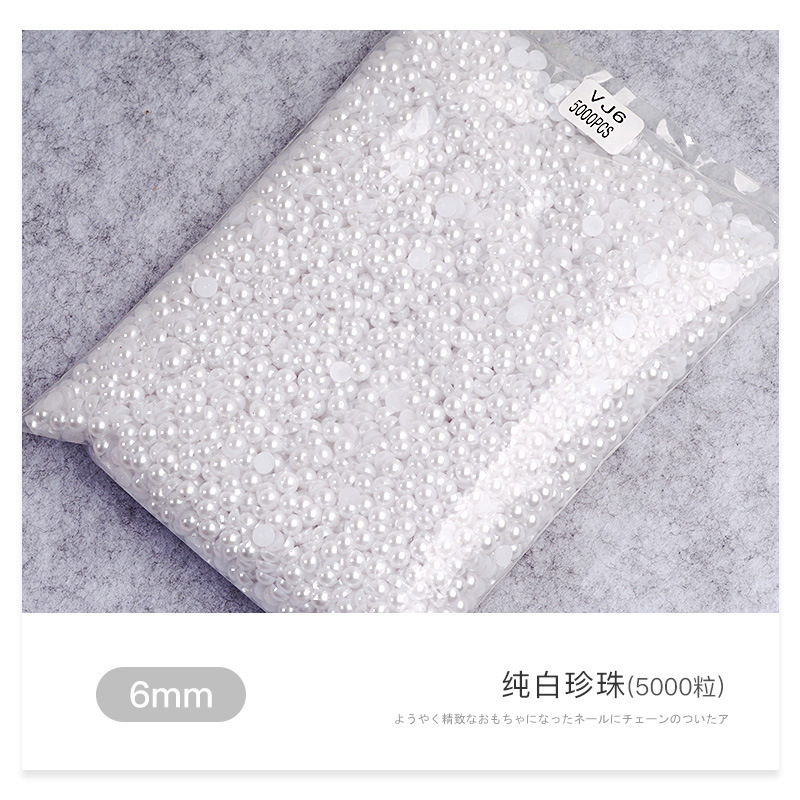 Venta al por mayor blanco beige tamaño semicírculo perla tridimensional paquete DIY hecho a mano uñas joyas de perlas planas