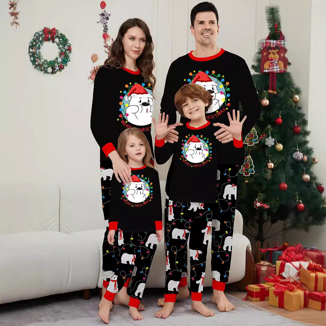 Printed Christmas family pajamas Polar bear seven-color lights mother and daughter dress Christmas loungewear_viptrois.com