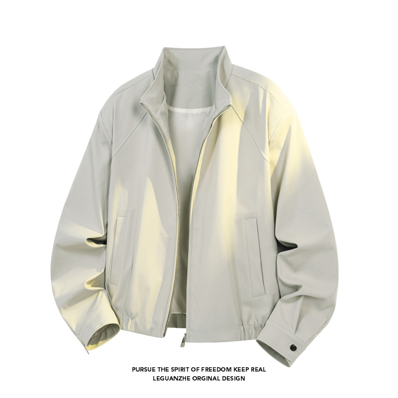 Cleanfit Deconstructed Three-proof For Men, Spring Trendy American-style Short Workwear Jacket With Stand-up Collar,_voghion.com