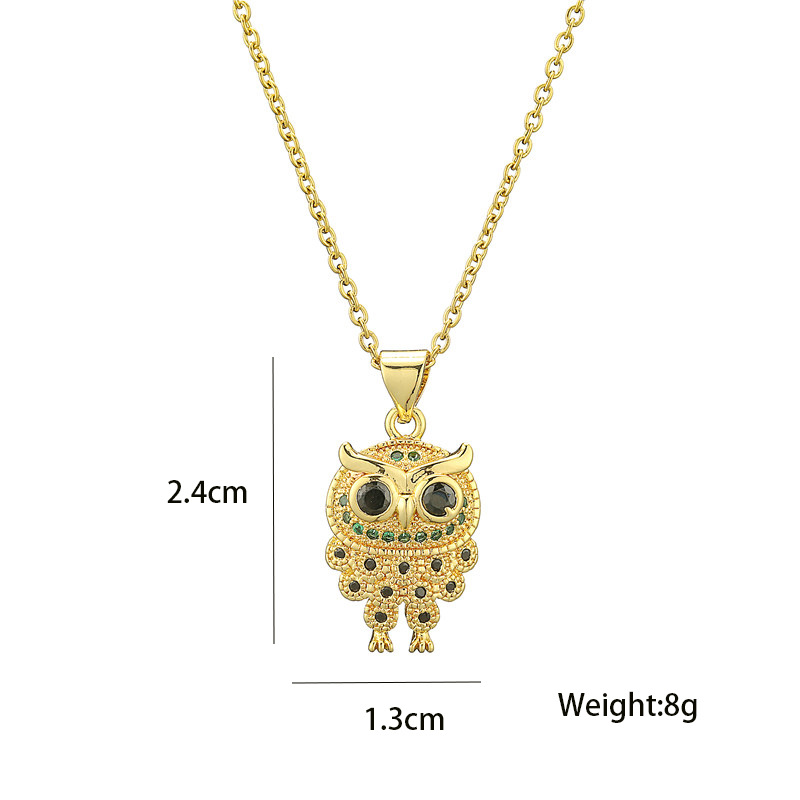 Aogu Cross-border Supply European And American Cute Fashion Owl Pendant Necklace 18k Gold Plated Copper Micro Inlaid Ornament display picture 1