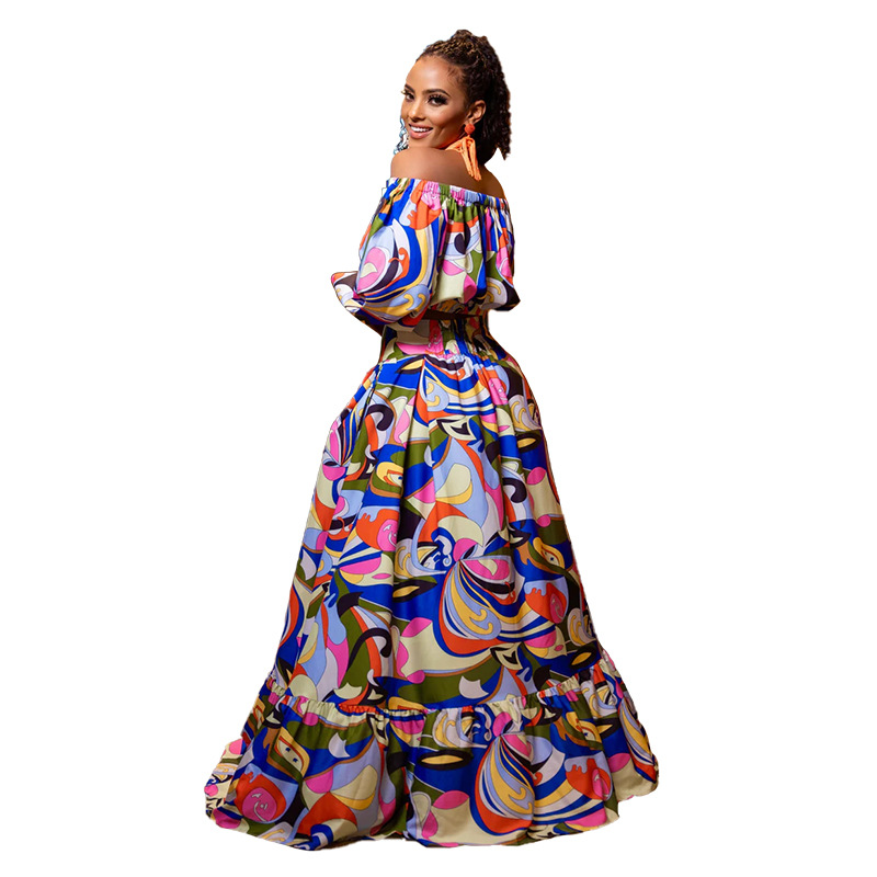 Women's Casual Off-Shoulder Printing Half Sleeve Color Block Flower Holiday Daily display picture 15