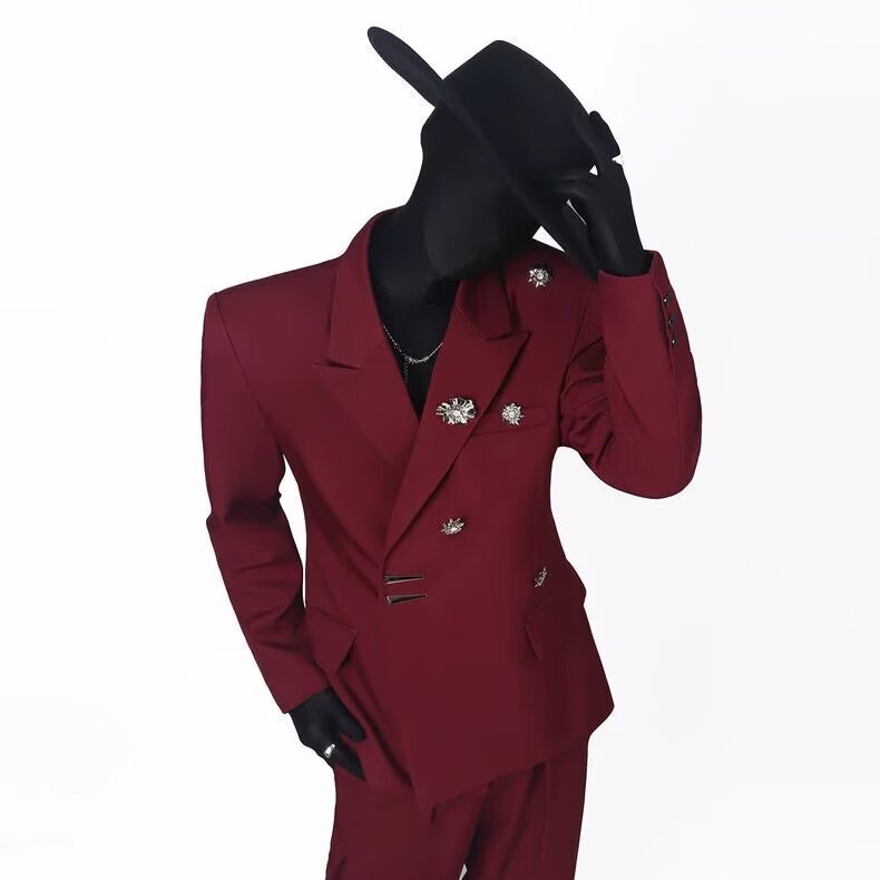 Cross-Border Wholesale Trendy Niche Brand Oversized Black Blazer with Shoulder Pads for Men, Light Luxury Metal Embellishments, Waist-Cinching Suit Jacket Cross-Border Wholesale Trendy Niche Brand Oversized Black Blazer with Shoulder Pads for Men, Light Luxury Metal Embellishments, Waist-Cinching Suit Jacket