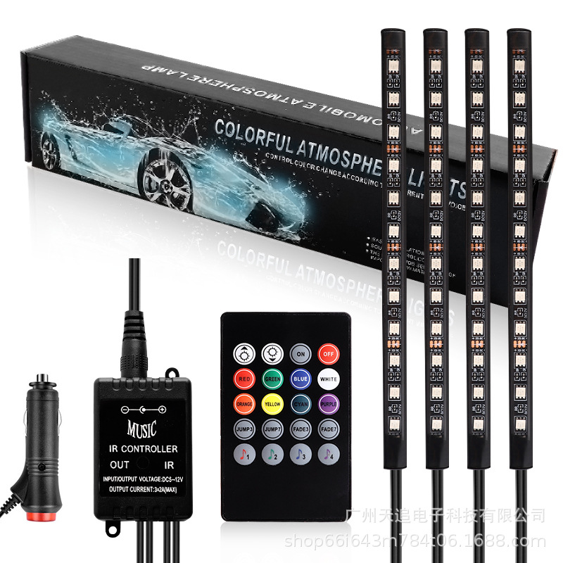 Faro del coche modificado coche control de voz pie luz transfronteriza caliente coche teléfono móvil Bluetooth pie decoración LED
