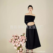 影楼新款孕妇拍照服装黑色气质修身套装孕妈居家写真摄影艺术照衣