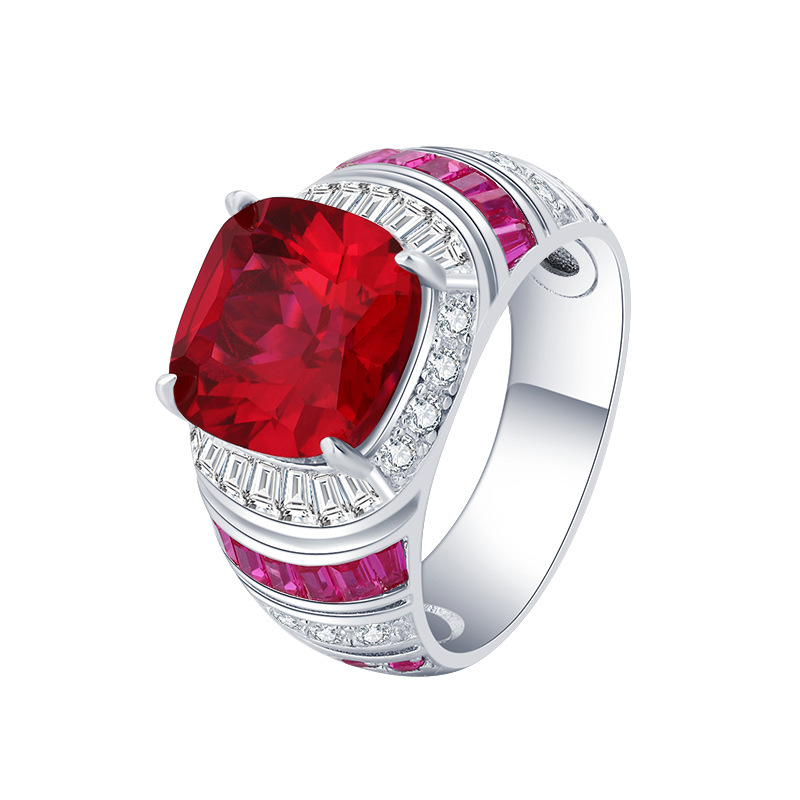 Zhuang Sheng joyería S925 ancla de plata Venta caliente simulación corindón rojo azul señaló cristal vintage grasa anillo cuadrado 10*10