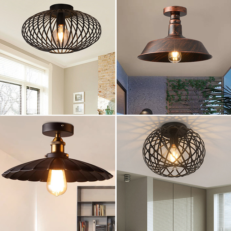 Industrial Style Creative Guest Restaurant Kitchen Aisle Corridor Entrance Bar Balcony Cross-Border Iron Mesh Retro Ceiling Lamps