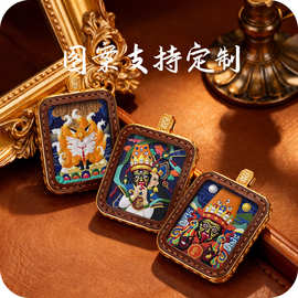 彩绘唐卡黄财扎基拉姆八大守护大势至双面可定图藏式挂件擦擦唐卡