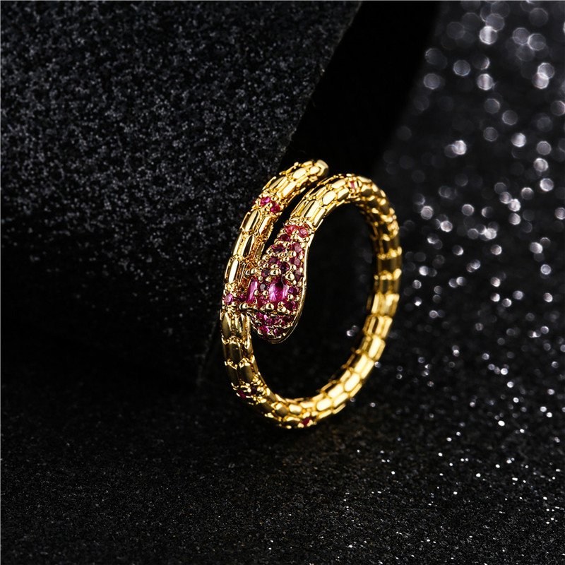 fashion red blue green eye micro-inlaid zircon snake opening ring