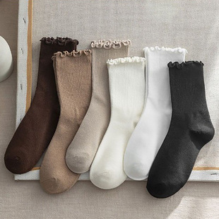 Wood-ear Socks Women's Spring and Autumn Black and White Bubble Mouth Lace Japanese Stacks Autumn and Winter JK Women's Socks
