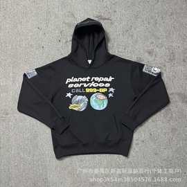 跨境外贸BP发泡爱心字母涂鸦印花连帽卫衣男女款套头纯棉外套