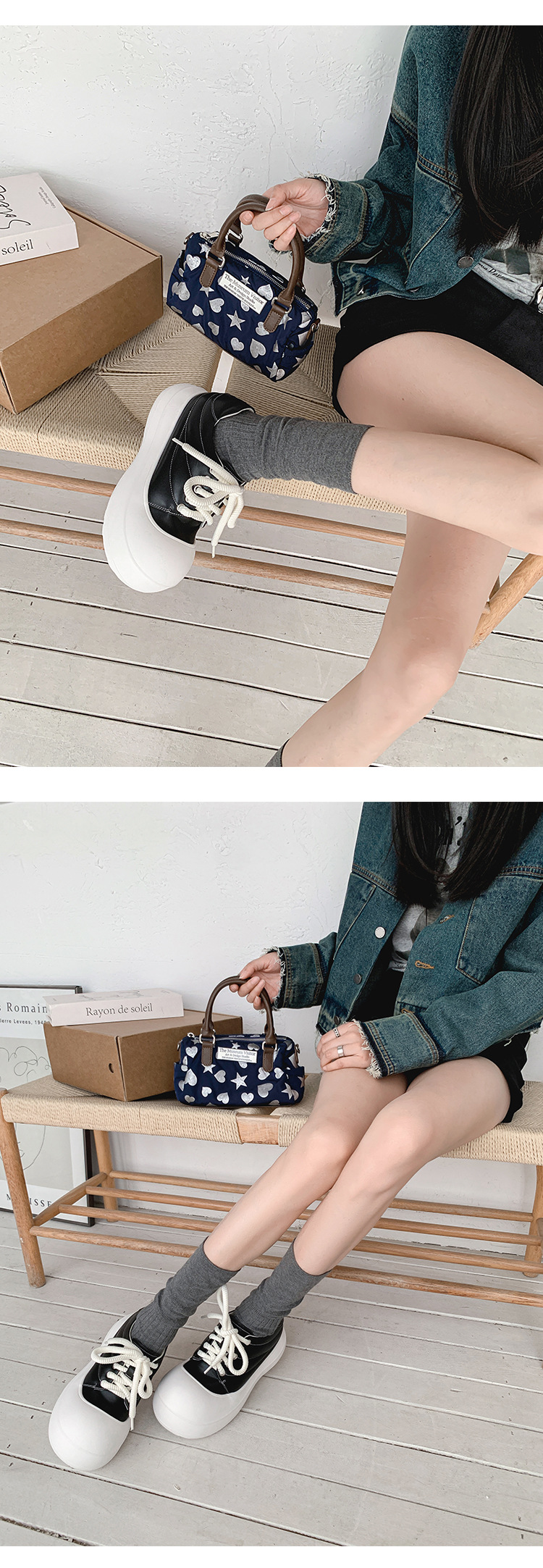 Giày sneaker nữ chunky đế dày da thật phối màu mũi to bản — màu đen, màu trắng chi tiết 17