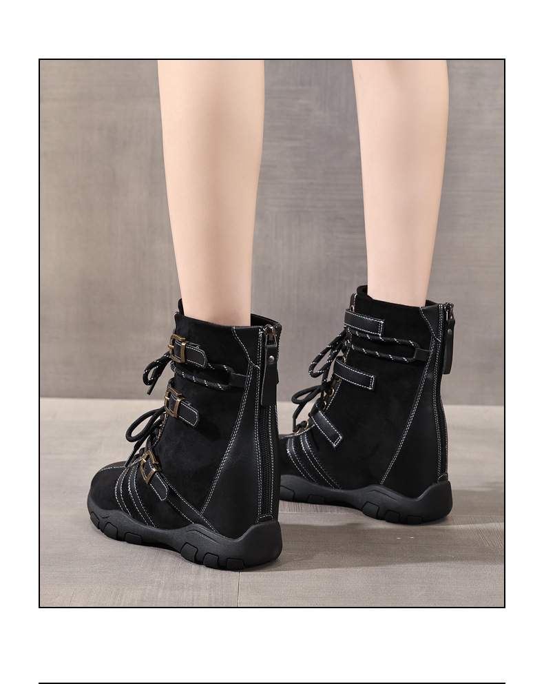 Giày boot nữ cổ ngắn đế dày tăng chiều cao phong cách retro siêu mềm đa năng — màu đen chi tiết 16