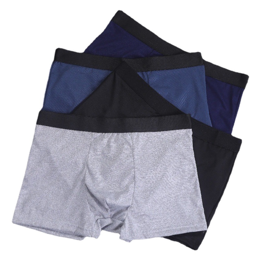 Cross-border e-commerce underwear men's middle-aged and elderly plus size solid color breathable milk silk four-corner boxer men's underwear wholesale