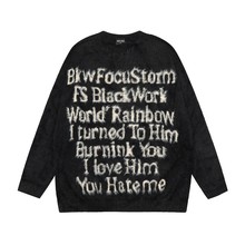 美式宽松毛衣男秋冬季高级感鹿绒毛字母圆领针织衫潮牌情侣慵懒风