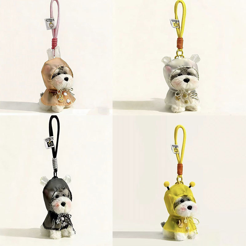 Creative and cute raincoat plush Schnauzer pendant, bag decoration, little dog doll accessory, wholesale for street vendors