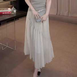 褶皱设计感灰白色半身裙女2025夏季新款显瘦高腰百搭超仙垂感长裙