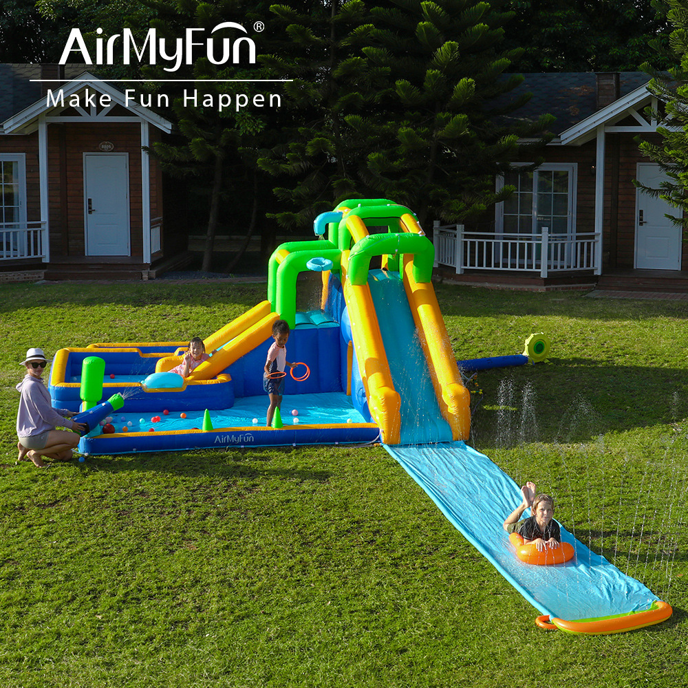 AMF | Castillo inflable para niños, tobogán de chorro de agua pequeño para el hogar, cama de salto inflable, parque infantil interior, castillo de chorro de agua