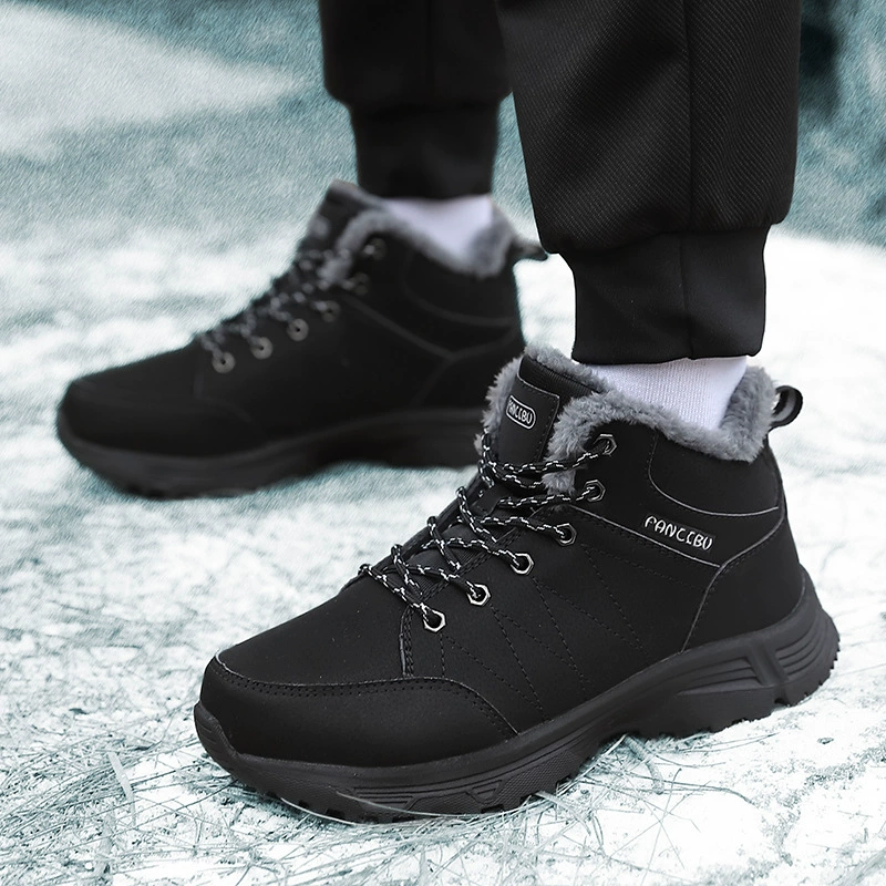 Мужские зимние спортивные уличные зимние ботинки, теплая хлопчатобумажная обувь на флисовой подкладке, ветрозащитная, износостойкая уличная походная обувь для мужчин на шнуровке