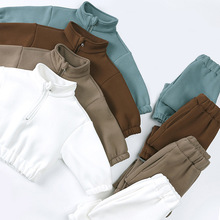 韩版男女童冬装新款套装 时尚高领半拉链上衣束脚裤抓绒休闲套装