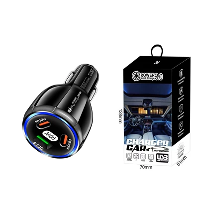 car mobile phone charger, Mobil şarj cihazları - 359-1usb-2pd-black-exquisite-large-paper-box