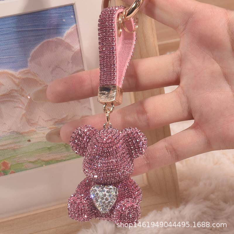 Cartoon keychain cute Diamond Bear car key pendant diamond female high-end personalized bag pendant ornaments