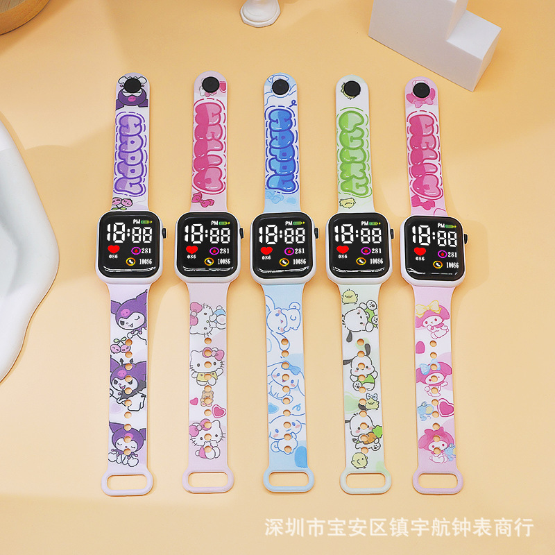 跨境外贸酷彩印卡通LED电子表时尚可爱二次元情侣方形学生表现货
